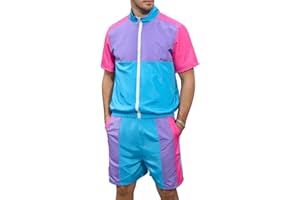 Yisfri Men's 80s 90s Outfit Vintage Windbreaker Jacket Track Suit Disco Outfits Workout Set