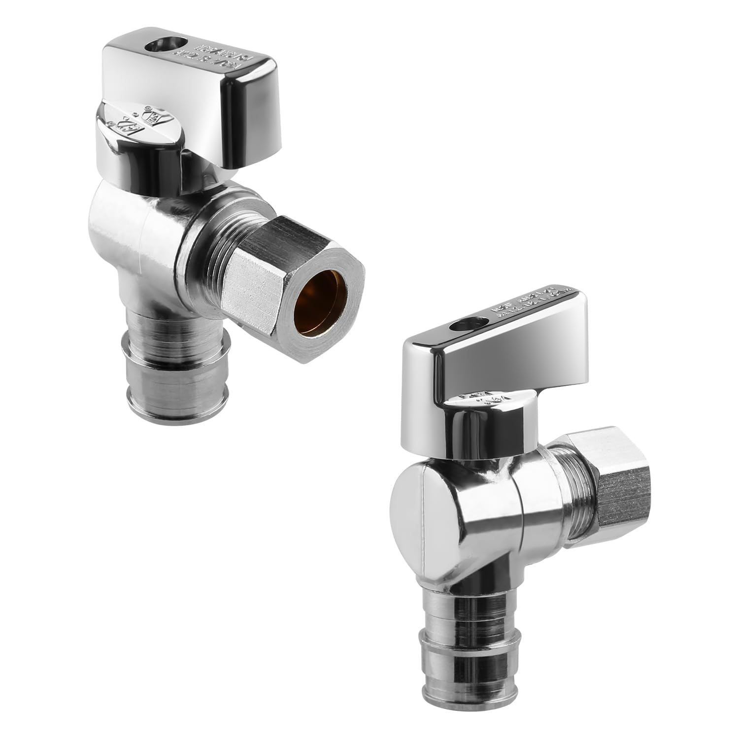 Photo 1 of 1/4 Turn Angle Stop Valve, 1/2" Expansion Pex F1960 X 3/8" OD Compression For Toilets And Faucets (Pack of 2)