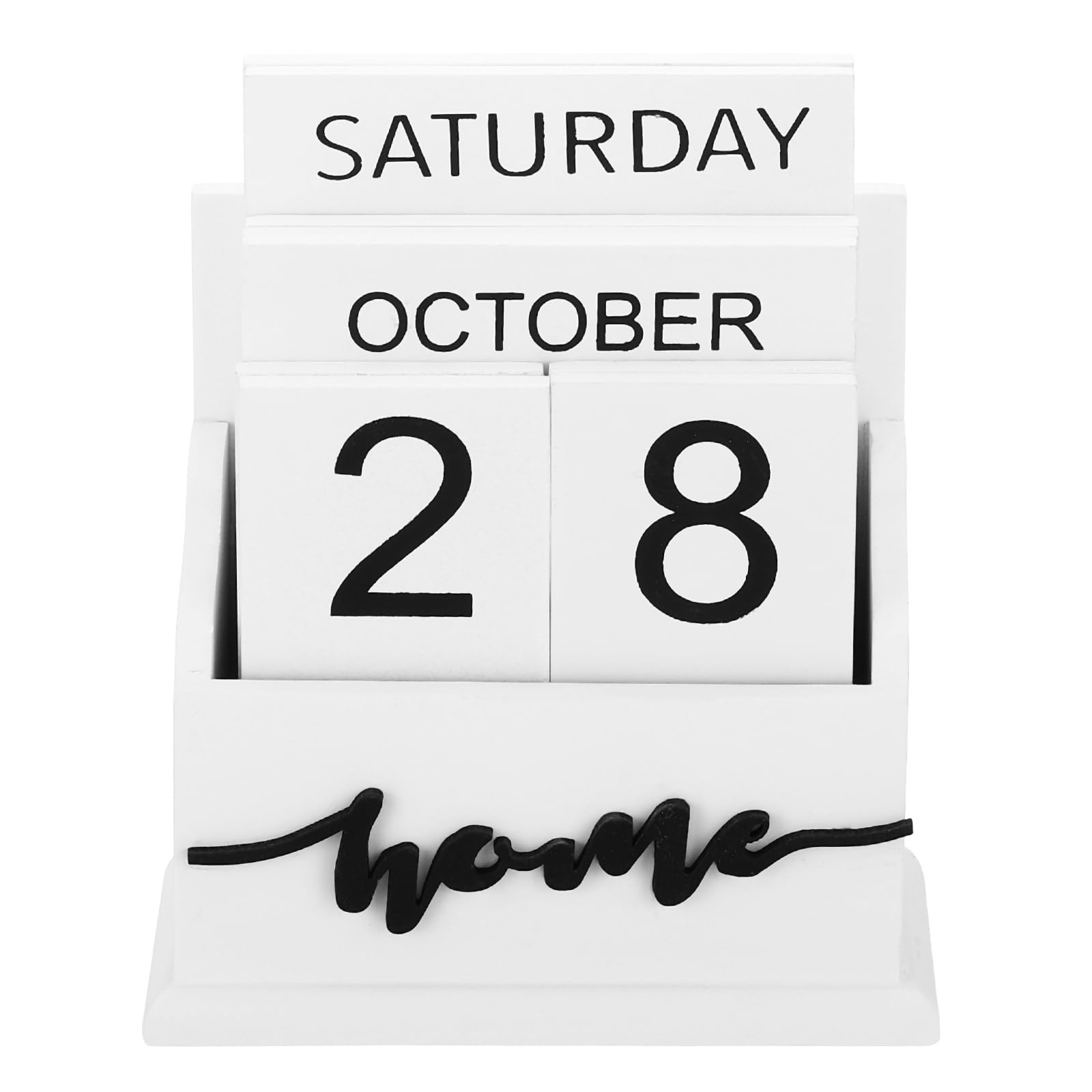 PATIKIL Vintage Wood Block Perpetual Calendar, Wooden Month Week Date Display Blocks for Desk Office Home Decoration Style 3, White