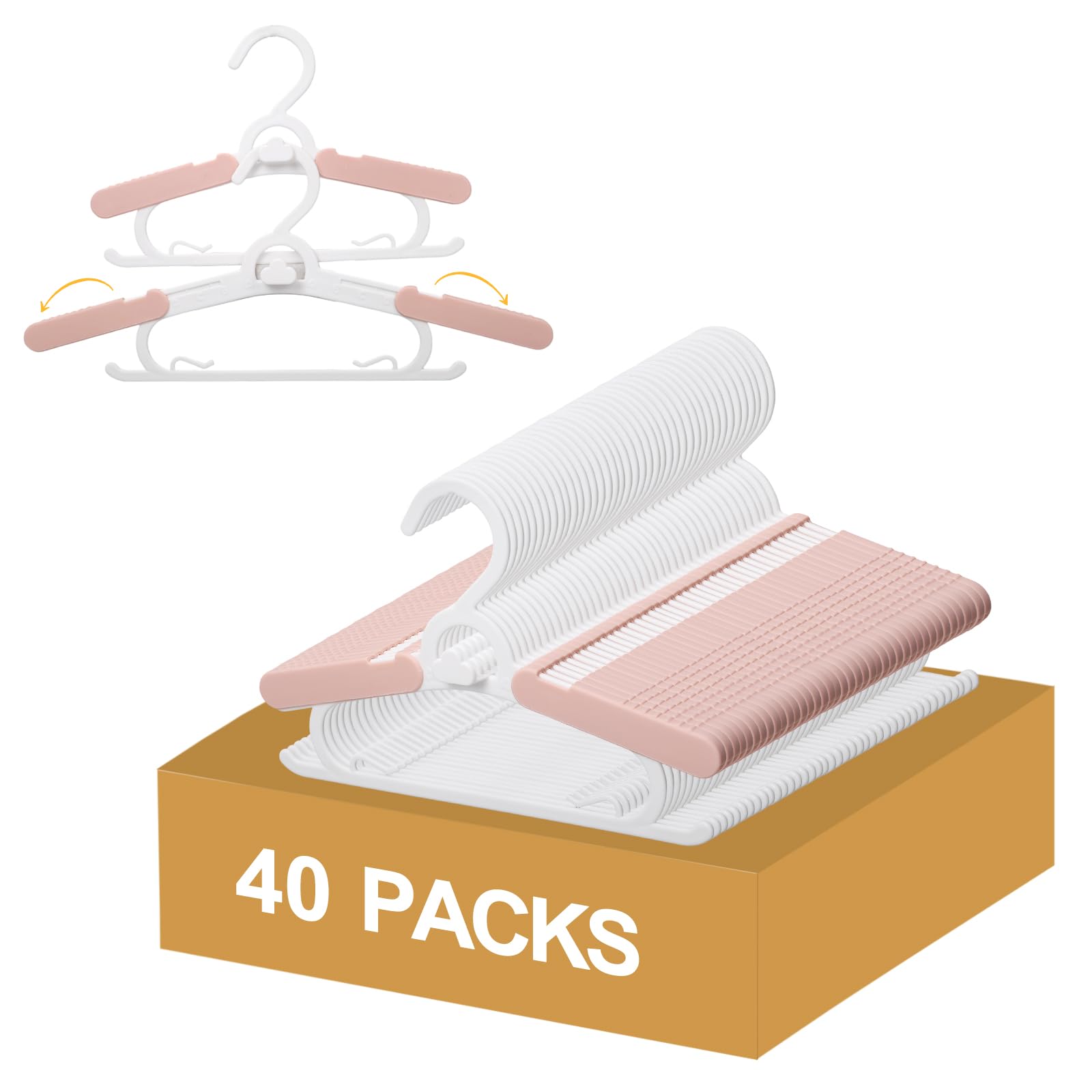 Photo 1 of 40 Pack Baby Clothes Hangers, 11-15" Adjustable Non-Slip Thickened Kid Hangers for Nursery Closet Toddlers Infant Children to Teenager (Pink)