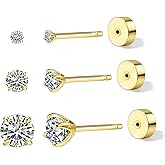 BRAYEG 1-5Pairs Flat Back Earrings Set (2-6mm), Push Pin Cartilage Stud earrings for Women, 14K Gold Filled Cubic Zirconia Stacking Earrings Studs, Hypoallergenic Helix Piercing Jewelry, No Screw for Sleeping