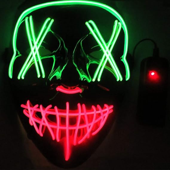 HagieNu Máscara de hacker para Halloween, con luz LED, máscara de