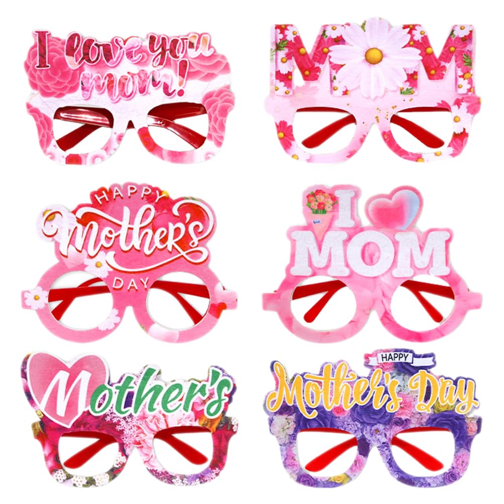 VALICLUD 6pcs Love Mom Eyeglasses Funny Party Glasses Mothers Day Photo Booth Props Novelty Eyewear for Happy Mothers Day Party Favors, 16.50X14.00X10.00CM, M16820514AS830