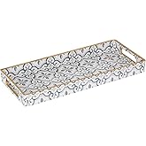 MAONAME White Decorative Tray, Plastic Serving Tray with Handles, Rectangular Moroccan Trays, Long Narrow Trays for Bathroom, Kitchen Counter, 13.8" X 6" X 1.57"
