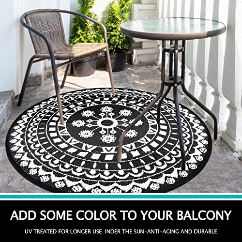 Capslpad Round Outdoor Rug for Patio 5' Reversible Mat Waterproof Plastic Straw Rug Boho Round