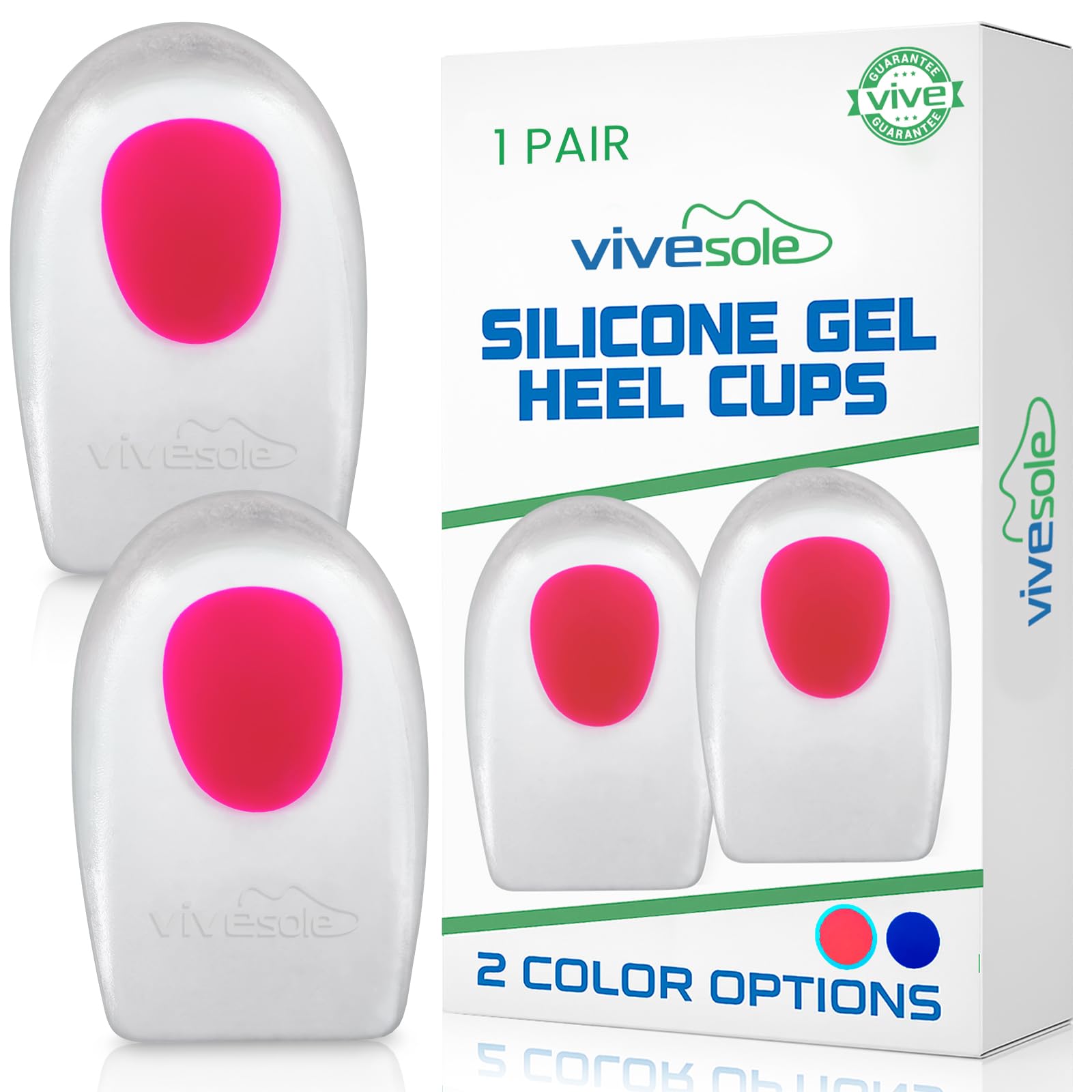 ViveSole Silicone Gel Heel Cups - Shoe Inserts for Plantar Fasciitis, Sore Heel Pain, Bone Spur & Achilles Pain - Pad & Shock Absorbing Support (UK Women's (7-11.5))