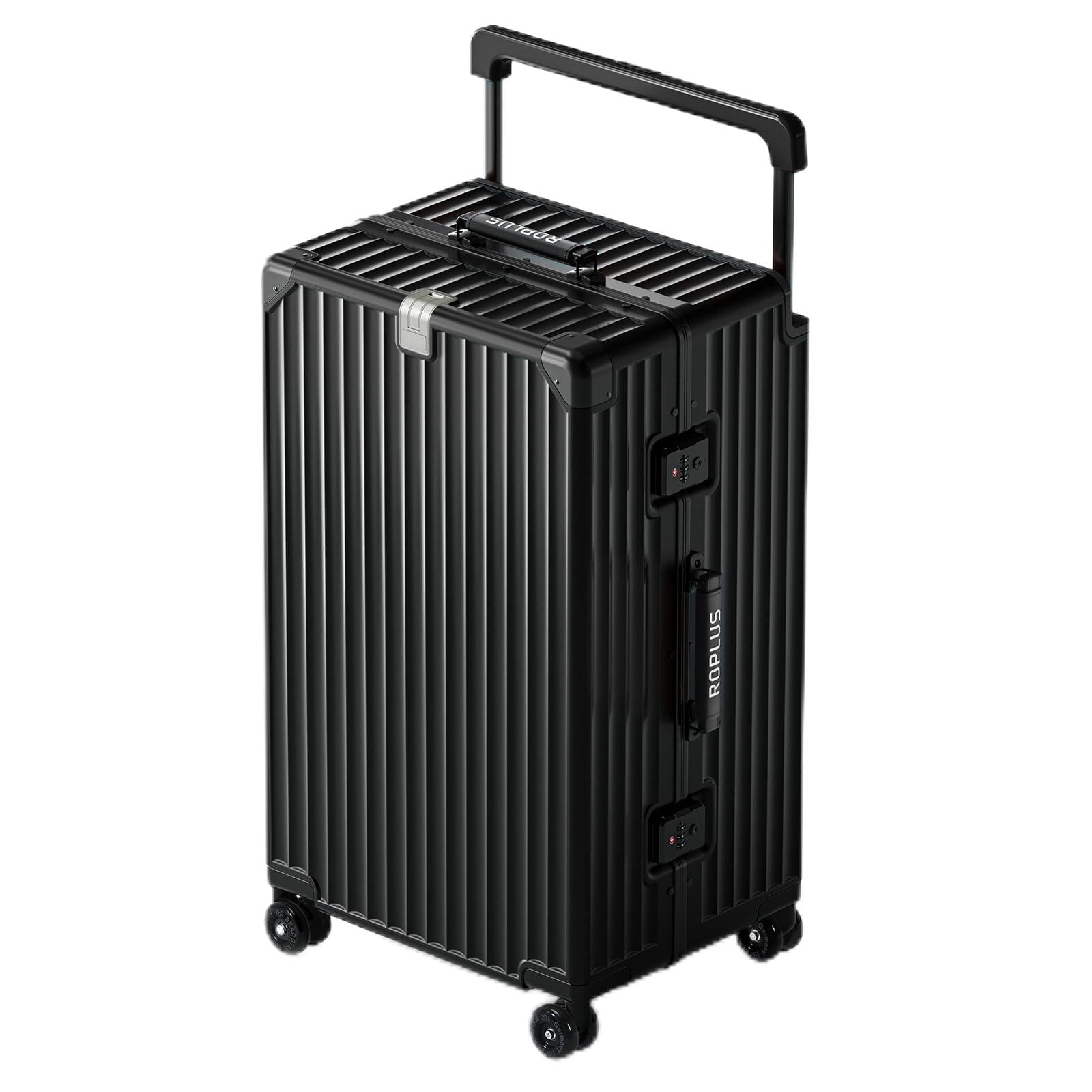 Photo 1 of ROPLUS Aluminium Frame Checked- In Luggage with Smooth Jelly Wheels, Hardside Zipperless Rolling Suitcase with TSA Lock (Pure Black, 28-Inch)