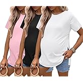 Ekouaer 3 Pack Maternity Shirts Short Sleeve Split Side Pregnancy Tops Casual Pregnant Tunic Blouse