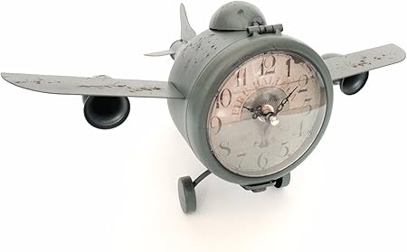 Aeroplane Design Clock Vintage Plane Metal Free Standing Bedside Table Novelty Ornament Amazon Co Uk Kitchen Home
