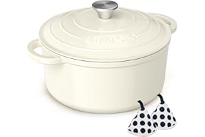 Enameled Cast Iron Dutch Oven - Umite Chef 5QT Pot with Lid & Cotton Potholders - Heavy-Duty Cookware for Bread Baking, Brais