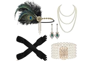 Cizoe 1920s Gatsby Accessories Set for Women Flapper Headband 20s Headpiece Necklace Gloves(b)