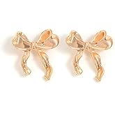 UILZ Gold Bow Earrings for Women Cute Ribbon Earrings Classic Bowknot Earrings Bow Stud Earrings Birthday Party Jewelry Christmas Gifts for Women Girls-Gold