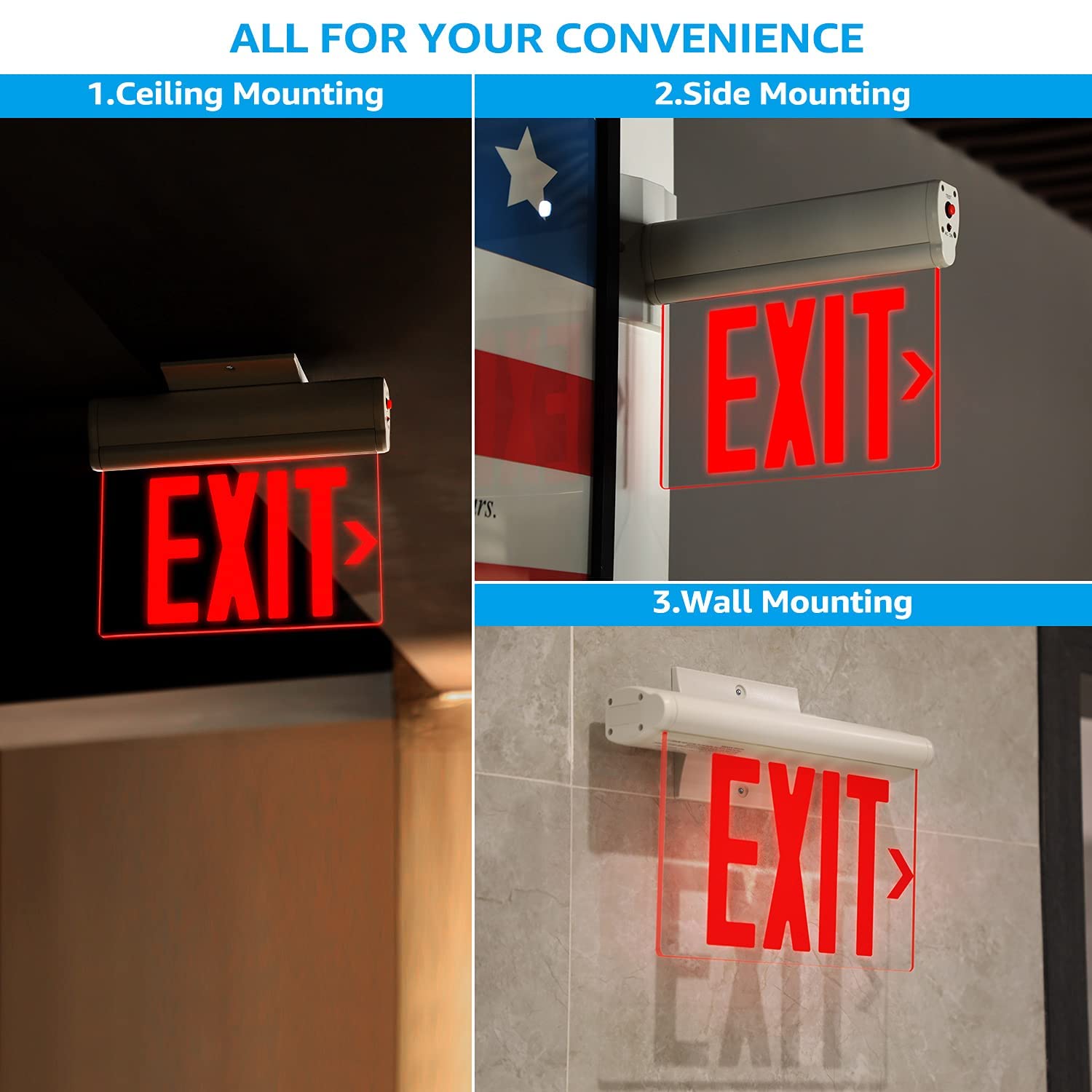 LEONLITE Red Emergency Exit Sign, UL 924, LED Edge Lit Exit Sign, Hardwired Exit Lights with Battery Backup, Double Sided, Rotating Acrylic Clear Panel, Top/Side/Wall Mount, AC 120/277V, Pack of 2