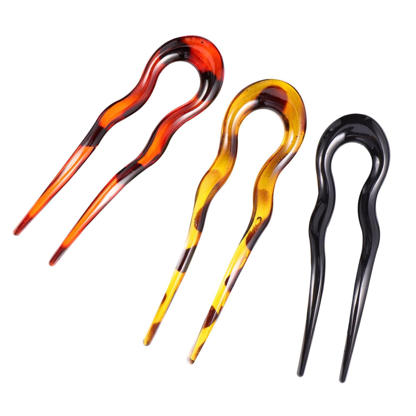 French Hair Pin 3Pcs U Shaped Hair Pins French Style Hair Stick Updo Hair Sticks 2 Prong Updo Chignon Pins for Women Girls (Leopard red + leopard yellow + black)