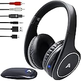 Ansee Wireless TV Headphones for Seniors & Hearing Impaired, Folding Over Ear Headphones with 2.4GHz RF Transmitter Support Optical RCA AUX, No Audio Delay, 100ft Wireless Range (Black)