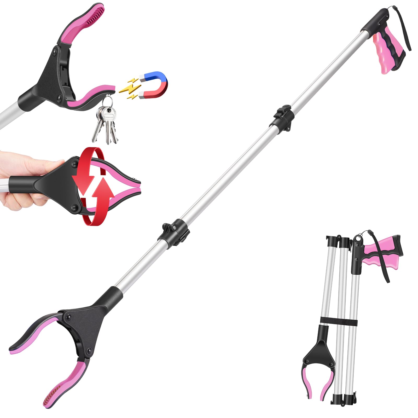 Photo 1 of 48" Grabber Reacher Tool-Extra Long Grabber for Seniors and Elederly Pickup Tool Trash Picker Foldable Gripper and Reaching Tool Pick Up Stick Grabbers for Surgery Recovery Must Haves Gifts(Pink)