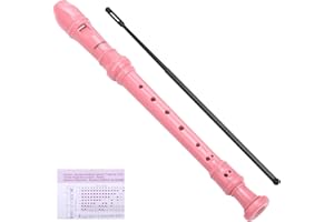 HANAOYO Soprano Recorder Instrument German Style C Key 8 Holes, Recorder Instrument for Beginners School Student with Cleaning Rod, Fingering Chart (Pink)