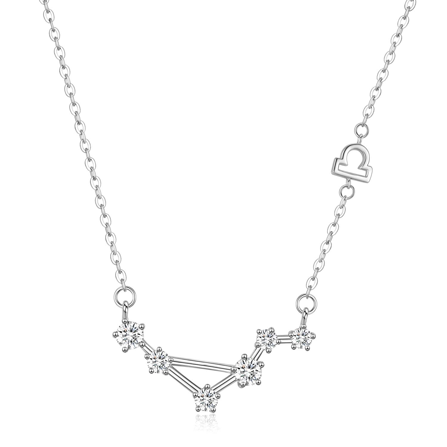 Sterling Silver Libra Necklace Zodiac Constellation Pendant,12 Horoscope Sign Jewelry Sep-Oct Birthday Gifts for Women＆Men＆Girls,Astrology Constellation Star Necklace Chain 18"(with gift box)