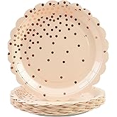 HFBOBP 50PCS Pink and Gold Paper Plates, 7 Inch Pink Rose Scalloped Party Plates Disposable Dessert Cake Plate for Wedding Engagement Baby Shower Birthday Valentine's Ganlentines Day
