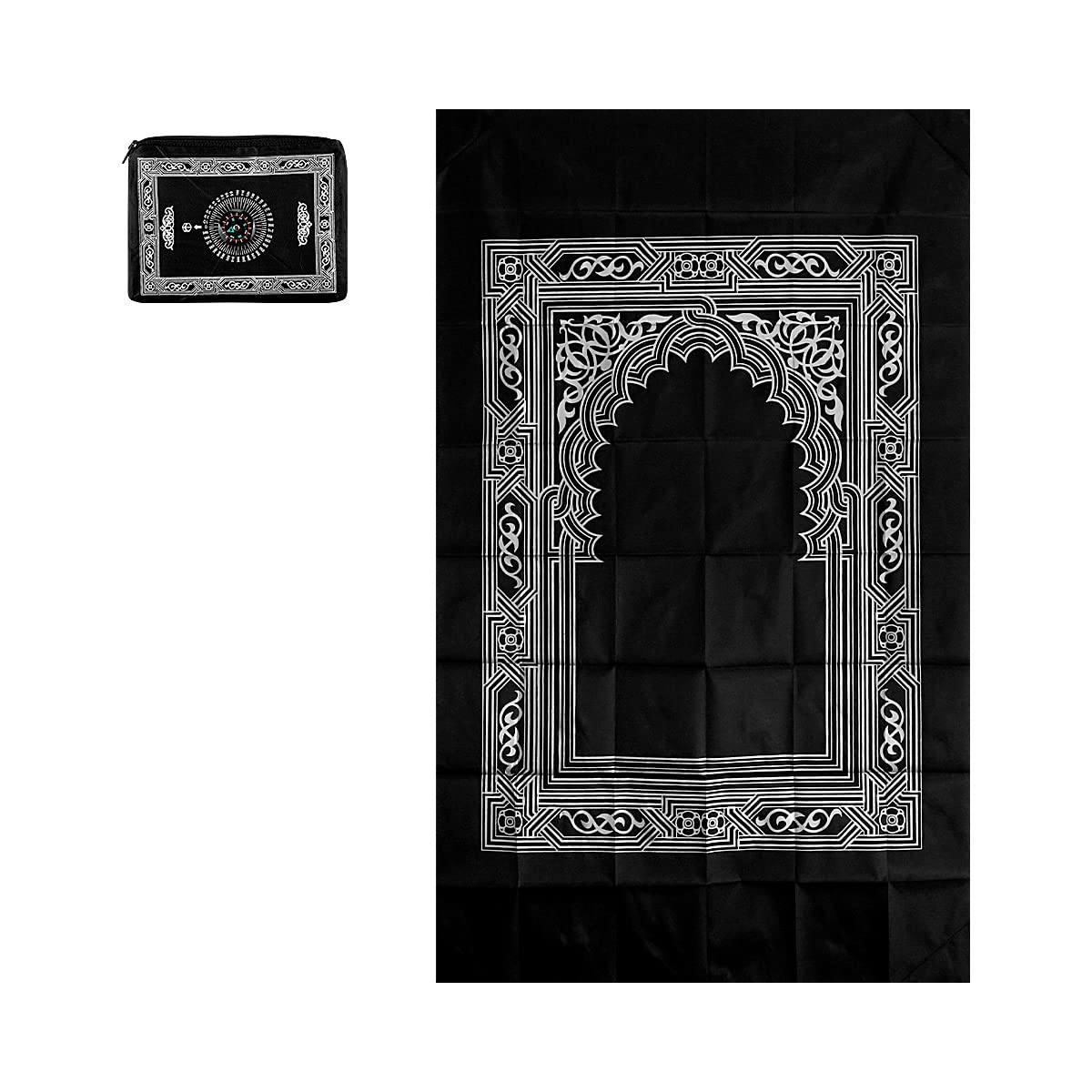 Portable Travel Prayer Mat with Compass, Waterproof & Compact Pocket Rug for Muslims, 60x100cm in Black by GLADPRESIT