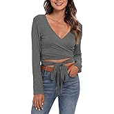 Famulily Women's Sexy Deep V Neck Bandage Surplice Wrap Crop Top