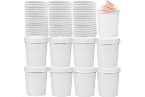 LyyGuanYoo 60 Pack Paper Ice Cream Containers with Lids, 16 Oz Take Out Hot Cold Dessert Bowl, Disposable To Go Soup Cups Foo