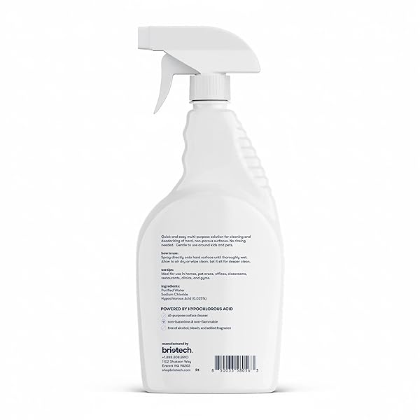 BRIOTECH EXTRA STRENGTH HOCL CLEANER, 500 PPM HYPOCHLOROUS ACID CONCENTRATE, ULV FOGGERS & HUMIDIFIERS, PROFESSIONAL DEODORIZER FOR DENTAL, OFFICES, SCHOOLS, HOMES, PEROXIDE FREE, 32 FL OZ