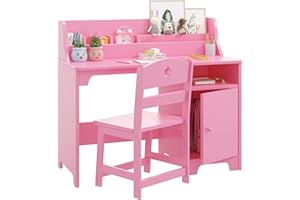MILLELOOM Kids Desk and Chair Set,Study Desk for Kids with Hutch, Storage Cabinet, Wooden Children Study Table, Student Writing Desk Computer Workstation for Kids Bedroom & Study Room,White