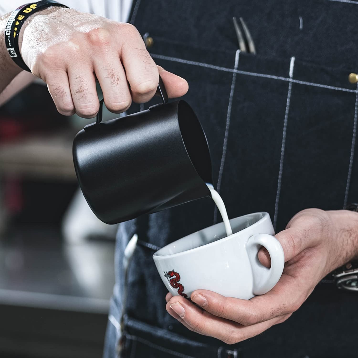 Milk Jug, Milk Frothing Pitcher, Stainless Steel Creamer Non-Stick Teflon Frothing Pitcher 12 oz (350 ml), Cream Milk Coffee Cappuccino Latte Art,Matte Finish