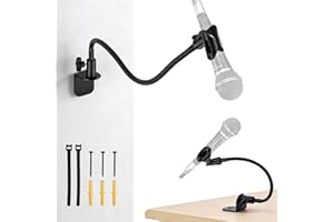 Premium Flexible Microphone Wall Mount Holder, Gooseneck Desk Microphone Wall Mount Holder - Heavy Duty Adjustable Mic Arm fo