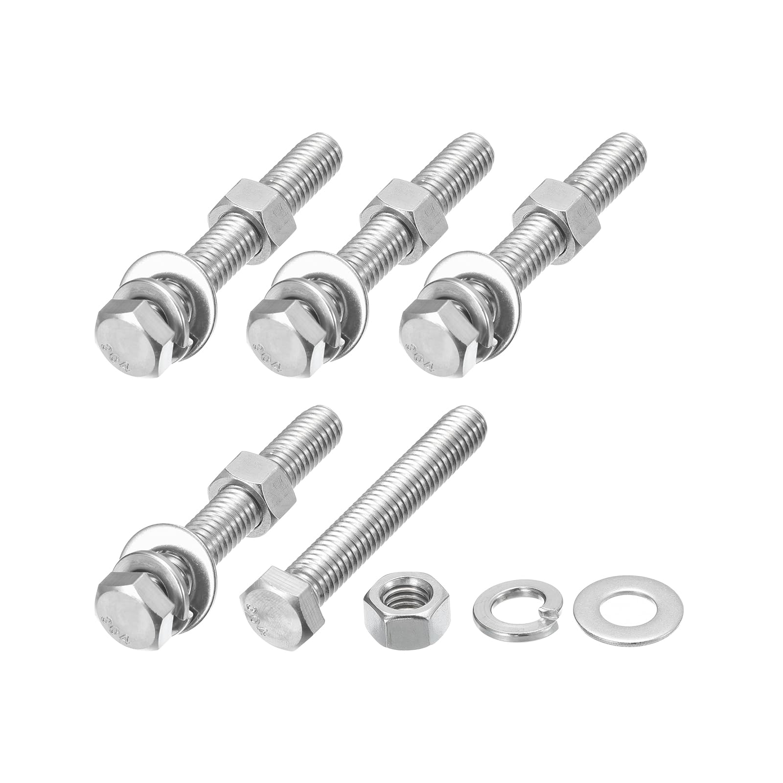 METALLIXITY Hex Head Screws Bolts, Nuts, Flat & Lock Washers Kits (3/8-16x2-1/2") 5 Set, Stainless Steel Fully Threaded Machine Screws Bolt Set - for Home Appliance Equipment