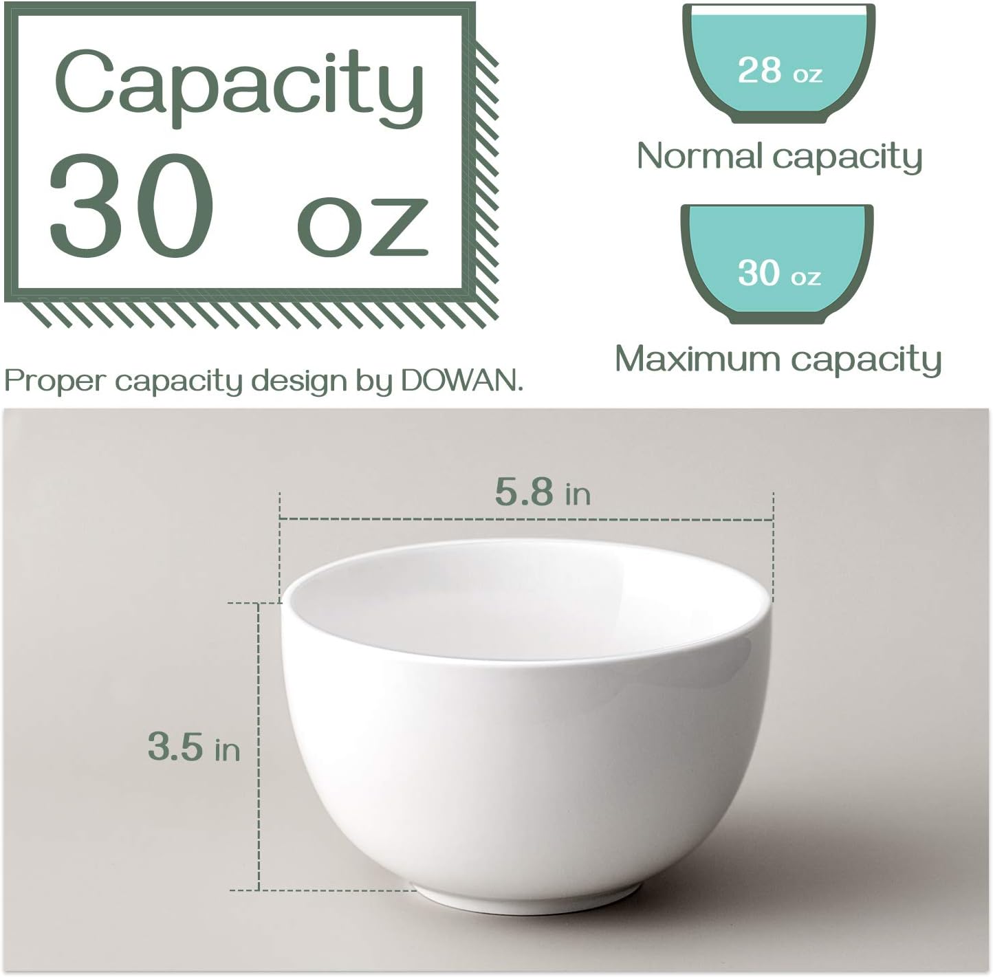  | DOWAN Deep Soup Bowls, 30 Ounces White Cereal Bowl for Oatmeal, Ceramic Ramen Bowls for Noodle, Porcelain Bowls Set 4 for Kitchen, Dishwasher and Microwave Safe: Soup Bowls