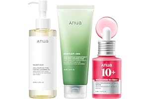 Anua 3-Step Glass Skin Beginner Set, Double Cleansing with Facial Serum, Oil Cleanser & Face Wash with Heartleaf, Daily Routine with Niacinamide, Korean Skincare Set