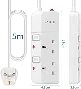 PARTH 2 Way Surge Protected Extension Lead 5m 2 Gang with Switch UK 13A view 4