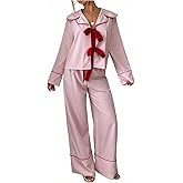 Milumia Women's 2 Piece Pajama Sets Bow Tie Front Long Sleeve Top and Pants Lounge Set Sleepwear
