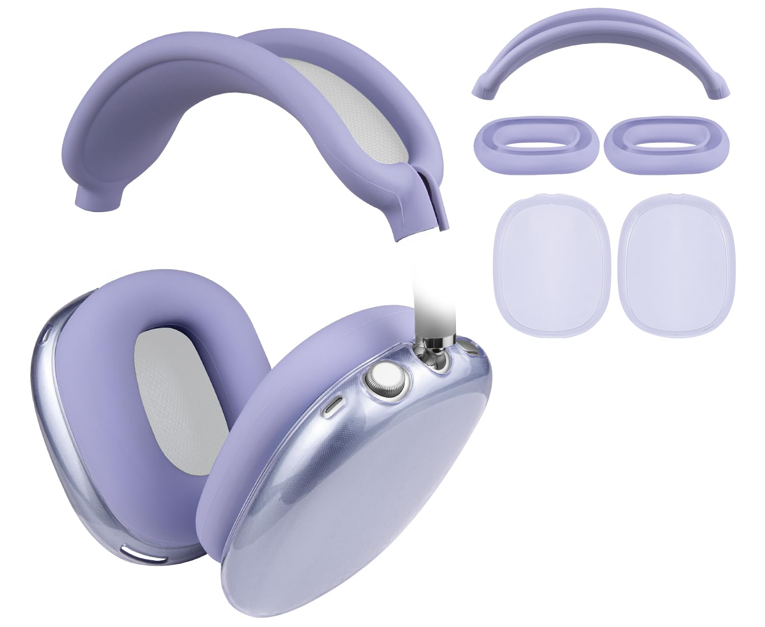 Photo 1 of SOULWIT Protective Kit for AirPods Max, Headband Cover + TPU Case Protector + Silicone Ear Pads Cover, Sweatproof Accessory, Easily Washable, Anti-Scratch (Purple)