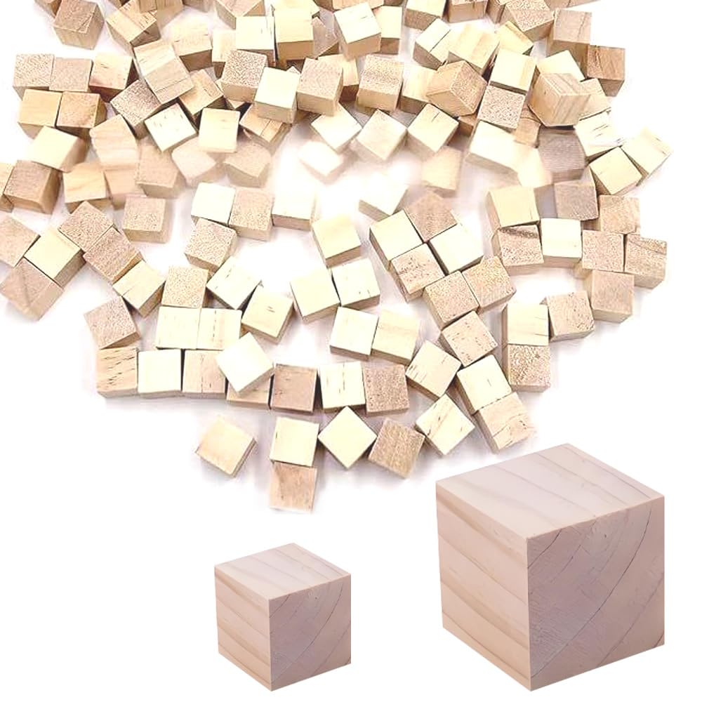 Small Wooden Cubes 300 PCS Wood Square Blocks 10mm/ 20mm Wood Cubes for DIY Handmade Decoration Woodcrafts