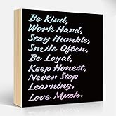 Msticey Be Kind Be Yourself Work Hard Stay Humble Smile Often 6x6 Inch Encouragement Wood Box Signs, Funny Home Office Shelf Wooden Plaque Desk Decor, Appreciation Gifts for Coworkers Friend Family