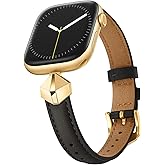 WFEAGL Leather Band Compatible with Apple Watch Bands Women 38mm 40mm 41mm 42mm(Series 11/10),Dressy Slim Grain Genuine Leather band for iWatch SE Series 11/10/9/8/7/6/5/4/3/2/1-Black/Gold