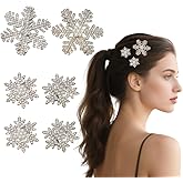 6pcs Sparkly Rhinestone Snowflake Hair Clip Hair Barrettes, Christmas Metal Alligator Clips Hair Accessories for Women Princess Long Thick Hair Winter Xmas Hairpins