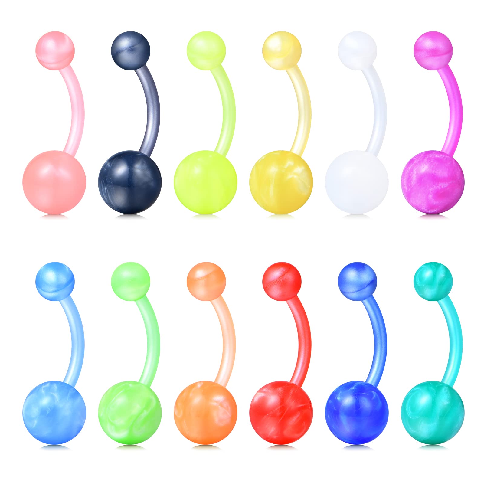 Briana Williams Pack of Flexible Belly Bars 14G 10mm Navel Rings Acrylic Banana Barbells Colorful Belly Piercing Jewellery