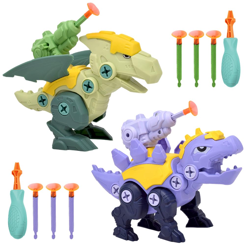 Take Apart Dinosaur Toys, 2pcs Assembly Dinosaur Children's Toy with Drills, DIY Build Set Detachable Assembly Realistic Dino Screw-Turning Toy for Boys, Gifts for Boys Girls 3 4 5 Years Old and Up