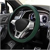 MTRPS Car Steering Wheel Cover, Leather Breathable Ice Silk Auto Wheel Wrap with Anti-Slip Lining, Scratch-Resistant Elastic Protector Fit for 14.5-15 Inch Steering Wheels (Green)