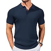 COOFANDY Mens Slim Fit Knit Polo Shirts Business Lightweight Polo Sweater Casual Summer Ribbed Textured Collared T Shirt