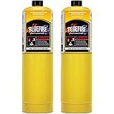 BLUEFIRE (2) 14.1 oz Modern MAPP Gas Cylinder 99.9% High Purity Propylene Equal to MAP-PRO Hotter than Small Propane Tank Torch Fuel Various Packages Available MAP GAS Cylinder Torch Kit Pack of 2