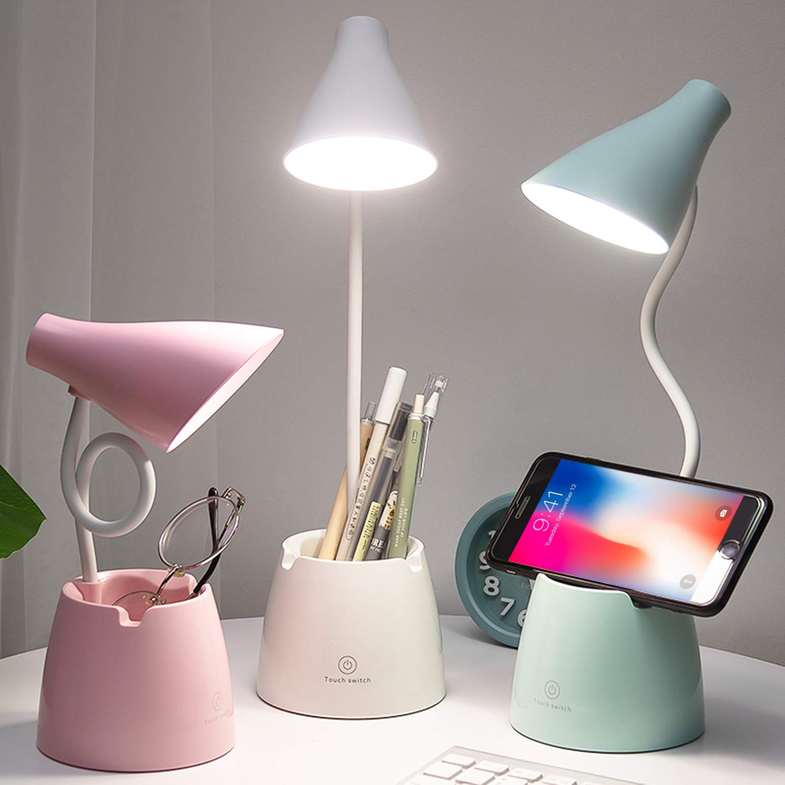 Desk Lamp,Table Lamp LED Kids with 3 Lighting Modes and 10 Brightness Levels Touch Sensor,Desk Lamps Dimmable 360 ° Rotation for Reading, Study, Work (White)