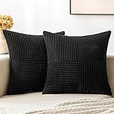 MIULEE Black Decorative Throw Pillow Covers 20x20 Inch for Couch Bed Sofa Pack of 2 Boho Farmhouse Throw Pillows Soft Cross Corduroy Patchwork Textured Cushion Cases