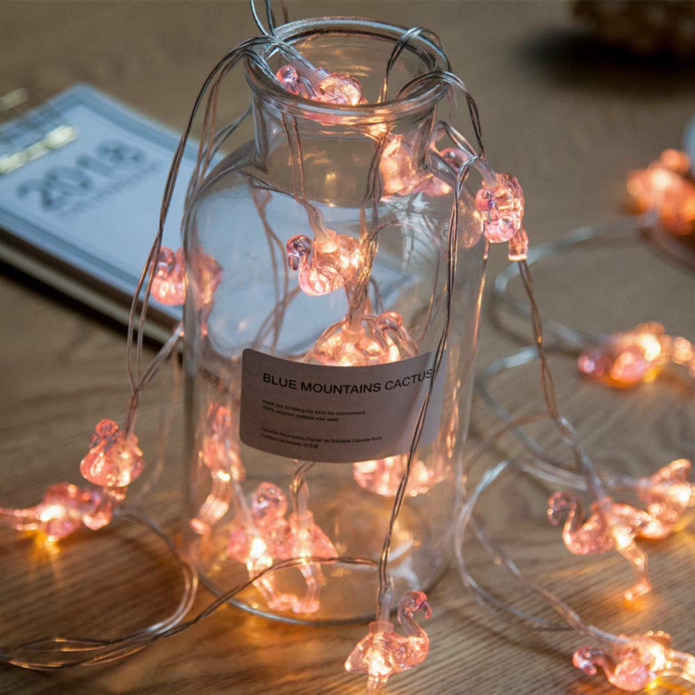 YOLIGHT Pink Flamingo String Lights 40LED Fairy Lights Twinkle Flamingo Hanging Tropical Themed Lamp for Wedding Garden Parties DIY Wreathe Decoration (Pink Flamingo, Battery Powered)