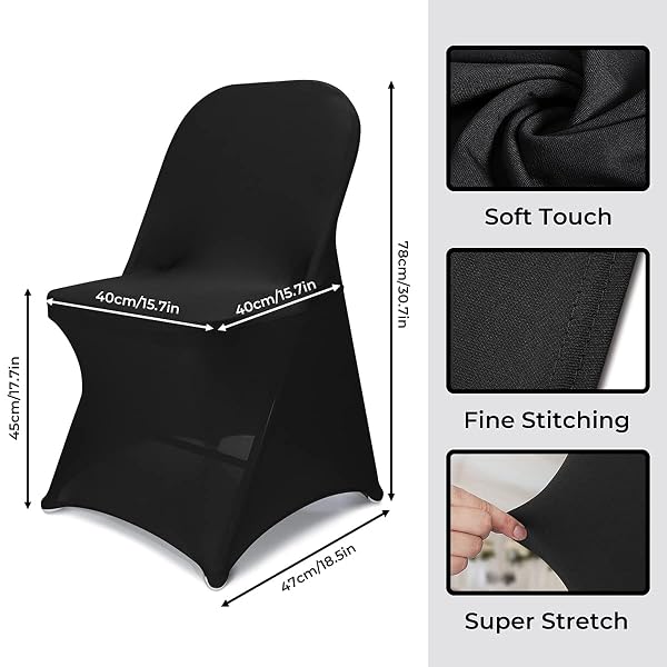 BABENEST 100PCS SPANDEX FOLDING CHAIR COVERS, HALLOWEEN UPGRADED UNIVERSAL STRETCH WASHABLE FITTED CHAIR SLIPCOVERS PROTECTOR FOR WEDDING, HOLIDAYS, BANQUET, PARTY, CELEBRATION (BLACK)