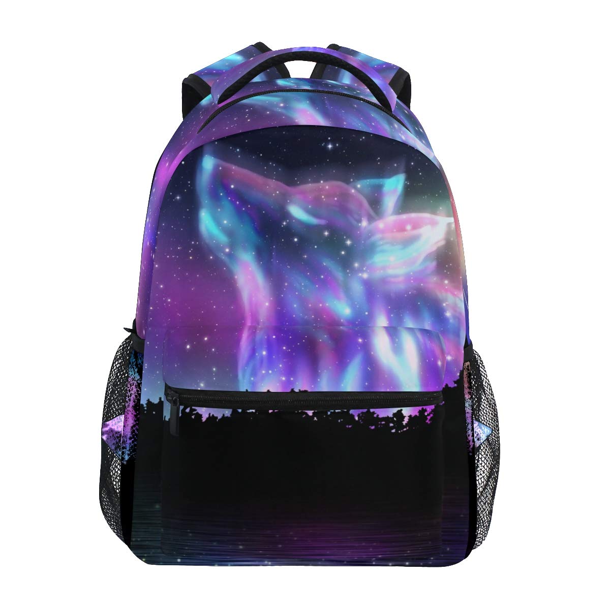 BlueangleBlueangle Aurora Borealis Wolf Print Travel Backpack for School Water Resistant Bookbag